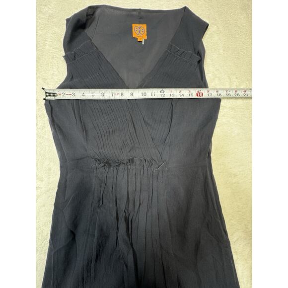 Tory Burch Silk Crepe Sleeveless Lined Midi A-Line Dress In Dark Blue Sz 10 - Picture 4 of 6